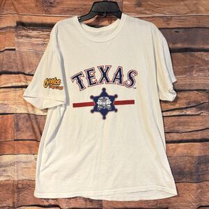 Texas Rangers Cheetos Popcorn MLB Baseball T-Shirt L Final Season White Promo